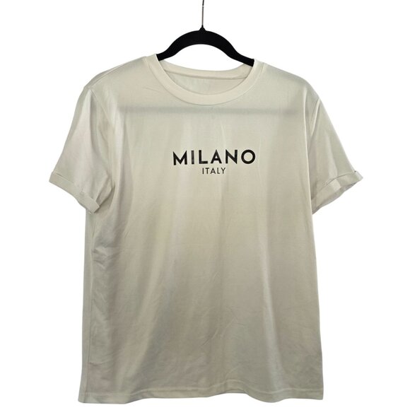 Milano Italy White Short Sleeve T-Shirt 100% Polyester Size M - Picture 1 of 5